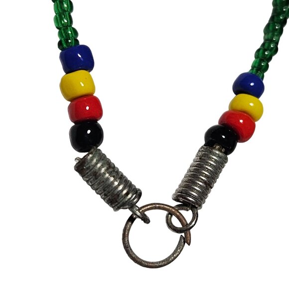 Handcrafted Boho Green Beaded Necklace Multicolor Accents Minimalist Jewelry - Picture 3 of 6